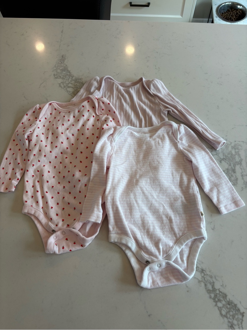 GAP Baby Long-Sleeve One-Piece Bodysuits - Pale Pink, Pink Striped,Red Apple